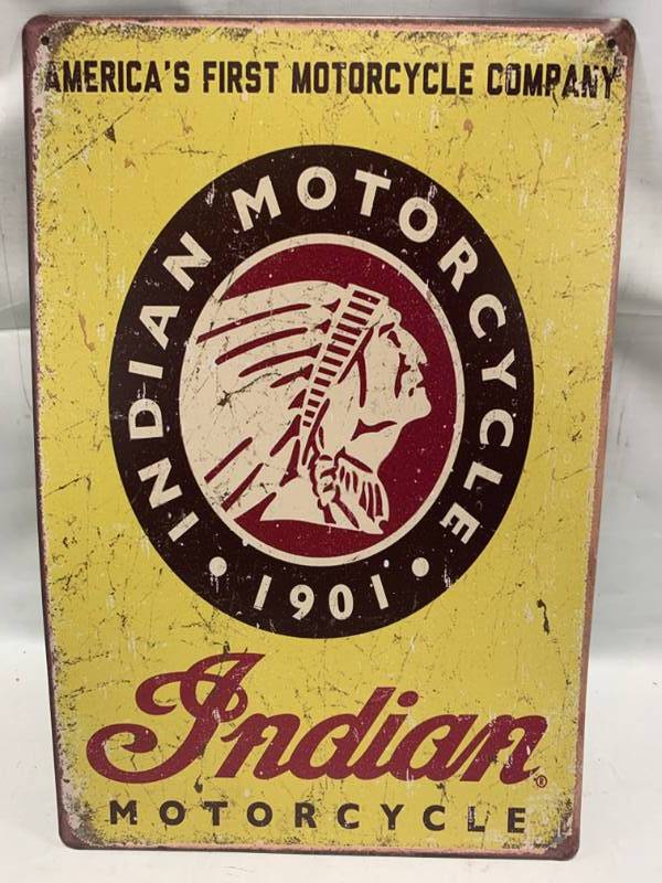 lot 39 image: Indian Motorcycle Metal Sign Apprx 8 x 12
