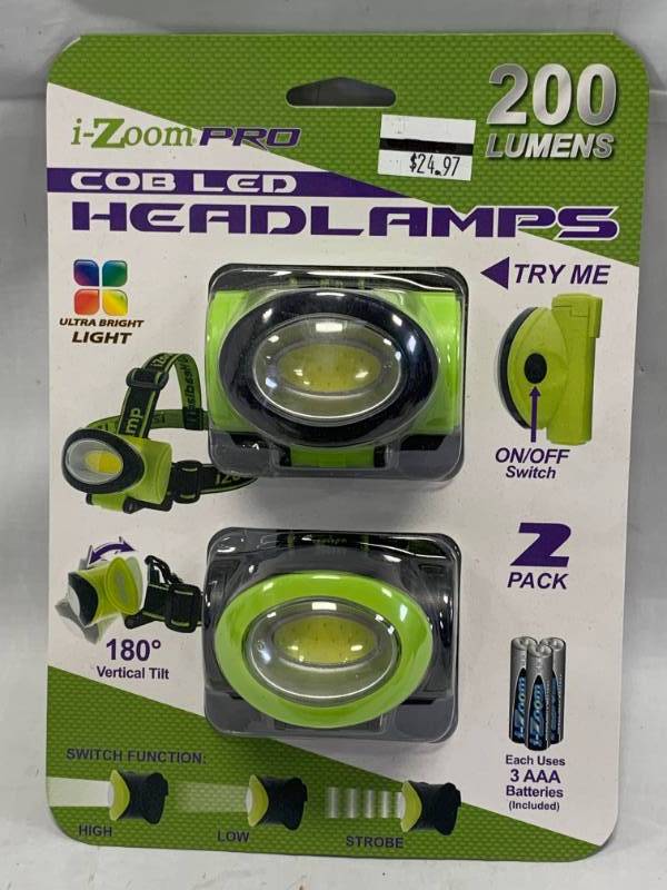 lot 60 image: New 2 Pack COB Multi Setting Headlamps (high end, batteries included)
