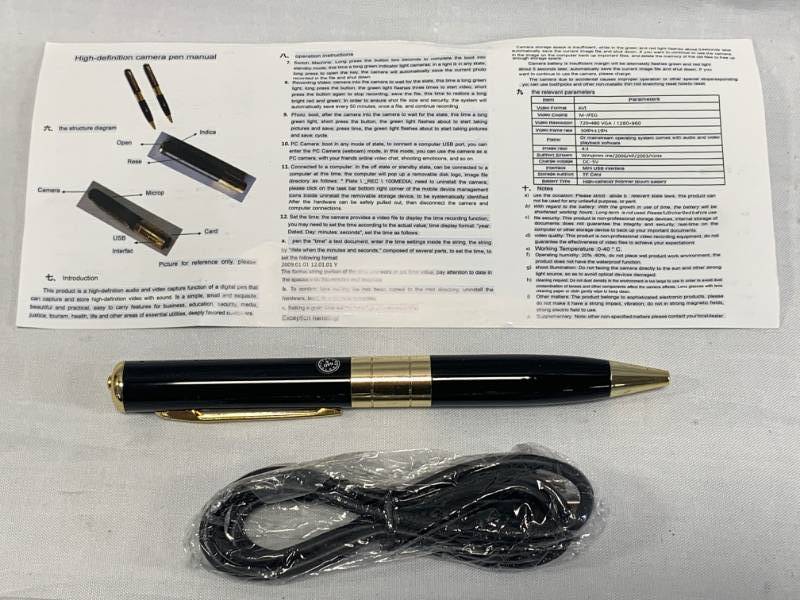 lot 93 image: New 1080 HD Audio Video Spy Camera Pen