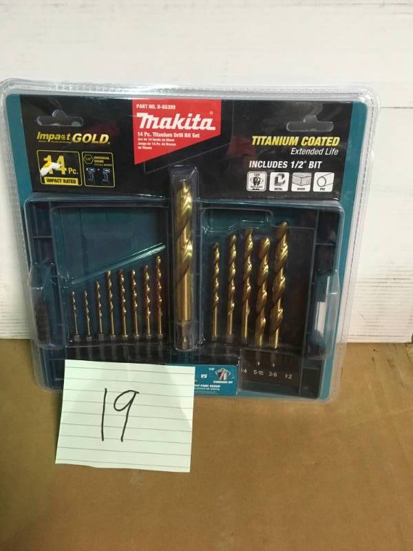 lot 19 image: MAKITA Impact GOLD 14 Pc. Titanium Drill Bit Set, 14 Hex Shank  in good condition