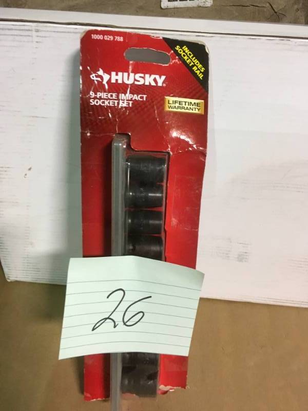 lot 26 image: Husky 38 in. Drive Standard Metric Impact Socket Set (9-Piece)  in good condition