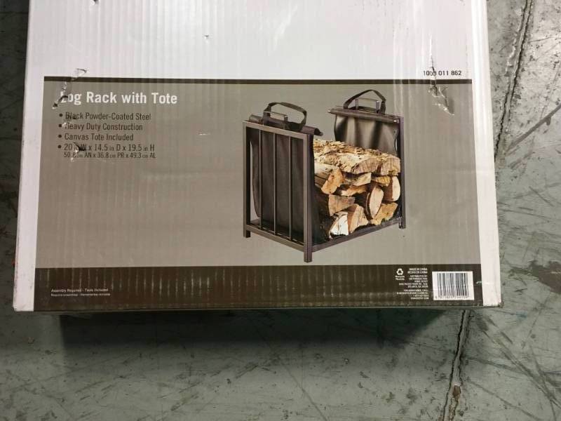 lot 67 image: 1.6 ft. Firewood Rack with Tote not used