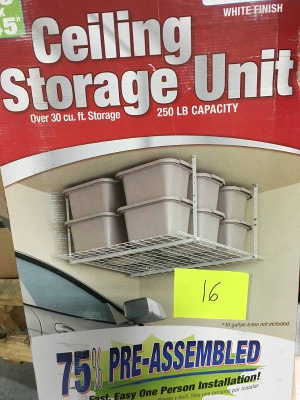 HyLoft 45 in. W x 45 in. D Garage Ceiling Mount Storage Unit in White in good condition
