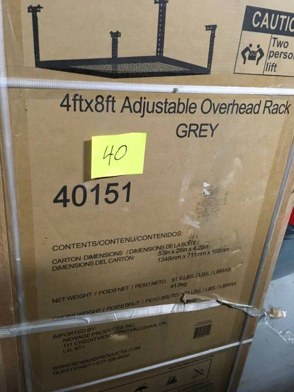NewAge Products Performance 96 in. L x 48 in. W x 42 in. H Adjustable VersaRac Ceiling Storage Rack in Gray 2 PCS not used