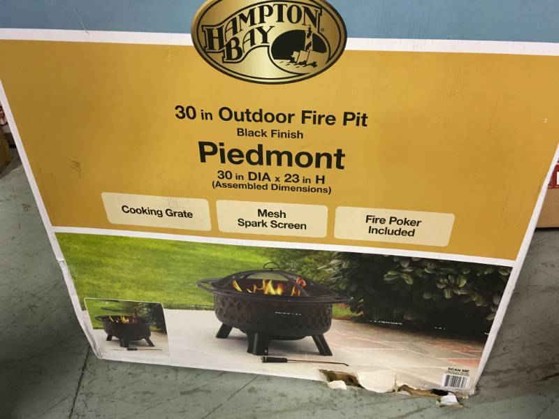 Hampton Bay Piedmont 30 in. Steel Fire Pit in Black with Poker not used