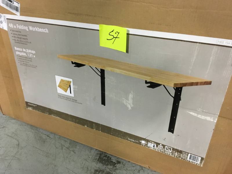 Industrial 22.66 in. H x 48 in. W x 24 in. D Steel and Wood Folding Wall Mount Workbench not used