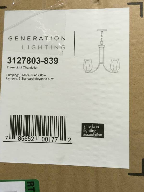 Sea Gull Lighting Morill 19.5 in. W. 3-Light Blacksmith Chandelier not used