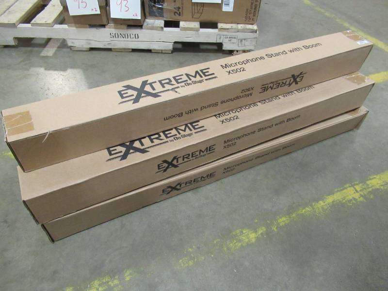 lot 96 image: 5 Extreme by On Stage Microphone Music Stands With Booms X502 - New in Box.