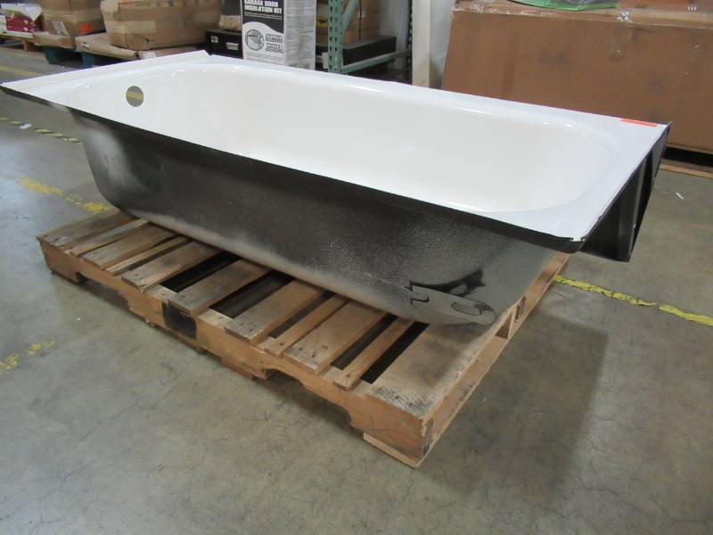 lot 137 image: American Standard Cast Iron Right Drain - 60 X 30 X 14 - Enamel damage in front.