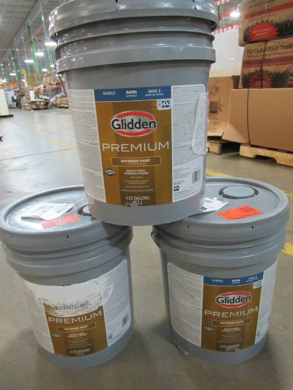 lot 59 image: 3 Containers of Glidden Premium 5 gal. Satin Base 2 Exterior Paint, GL6912-05