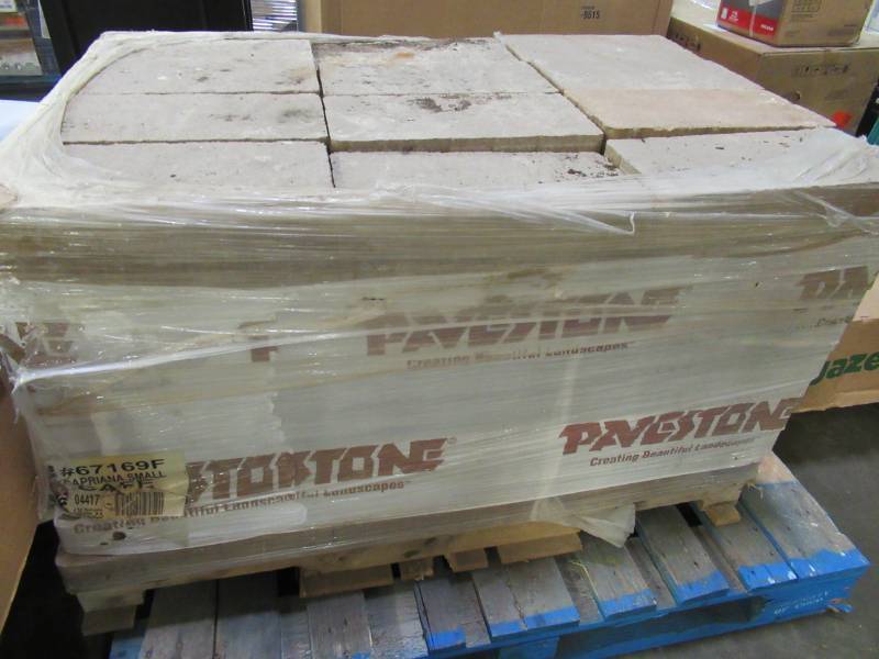 lot 128 image: Pavestone Capriana Small 14 in. x 7 in. x 2 in. Cafe Concrete Step Stone, 67169F - Approximately 120 pieces And 3700lbs Pallet Weight.
