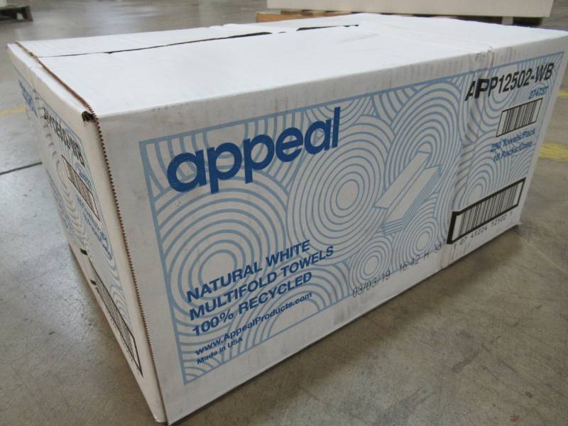 lot 191 image: 1 Case of Appeal White Multifold Paper Towels (250 Sheets per Pack 16 Packs per Case), APP12502-WB