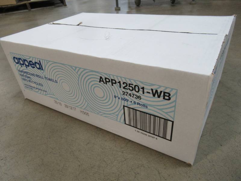 lot 199 image: Appeal 100% Recycled Hard Roll Towel, 8 x 800 in Natural 6 Rolls per Case, APP12501-WB - 1 Case.