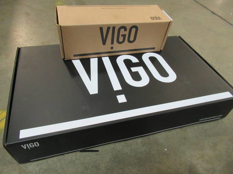 lot 112 image: Vigo Single Lever Vessel Bathroom Faucet, Chrome. VG03024CH and Pop Up Drain Stopper, Chrome VG07000CH