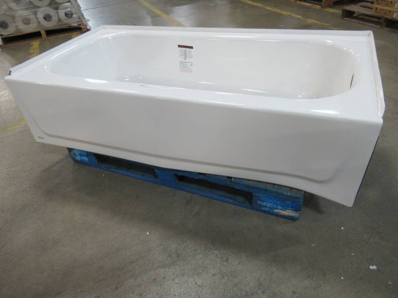 lot 113 image: Briggs Pendant 60 X 30 X 14 14  White Porcelain Enameled Steel Rectangular Left-Hand Drain 255880 - Dent On RH Side of Apron.