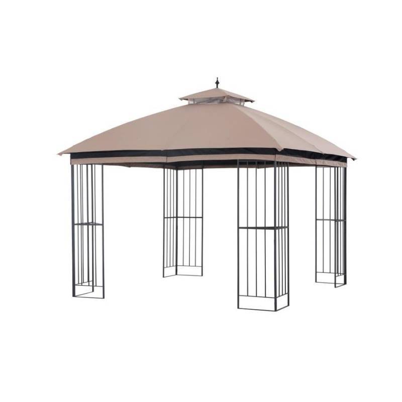 lot 87 image: Garden Treasures  Brown Metal Square Semi- Gazebo (Exterior 10.83-ft x 10.83-ft Foundation 9.84-ft x 9.84-ft), L-GZ038PST-F - Missing Cloth Canopy.