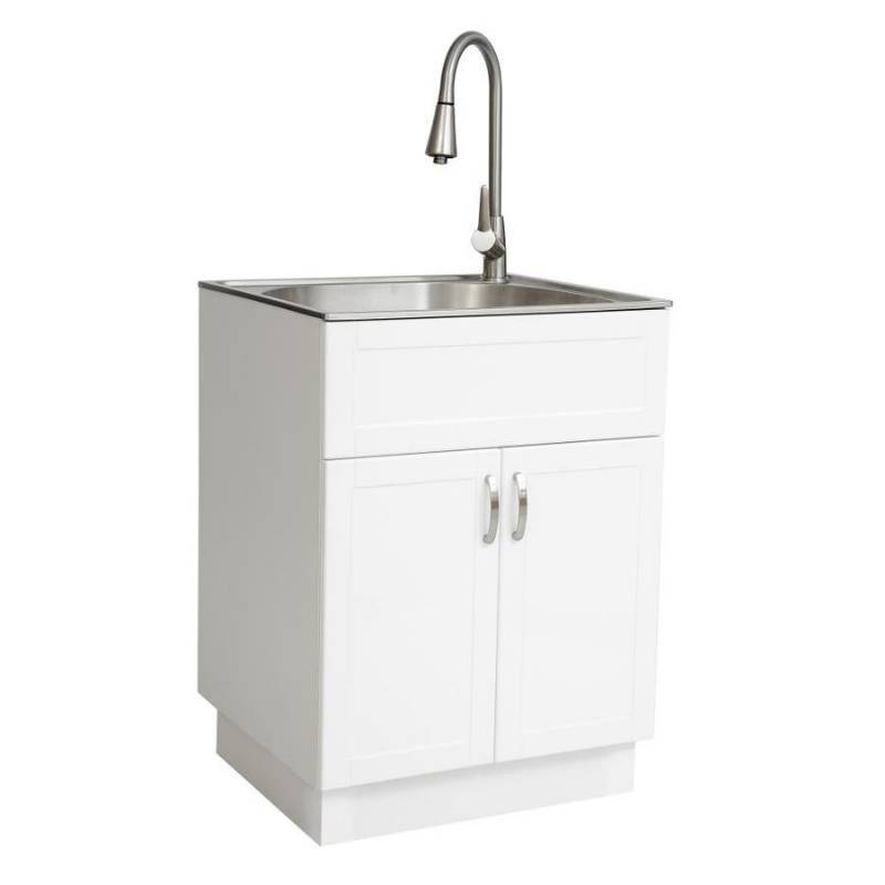 lot 190 image: Westinghouse 21.34-in x 24.17-in 1-Basin White Freestanding Stainless Steel Laundry with Sink and Faucet QL292.
