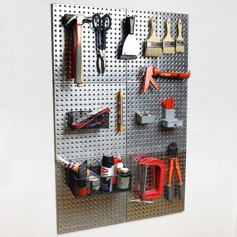 lot 42 image: 1 Case (7 boardscase) of Everbilt 16 in. x 16 in. Galvanized Pegboard with Diamond Plating, 24305