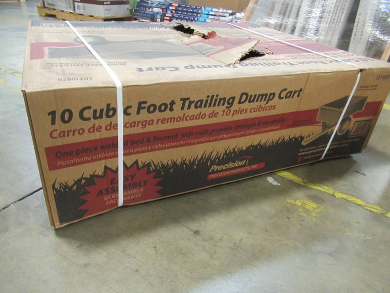 lot 115 image: Precision 10 cu. ft. Steel Trailing Dump Cart, LDT1002B - NEW IN BOX