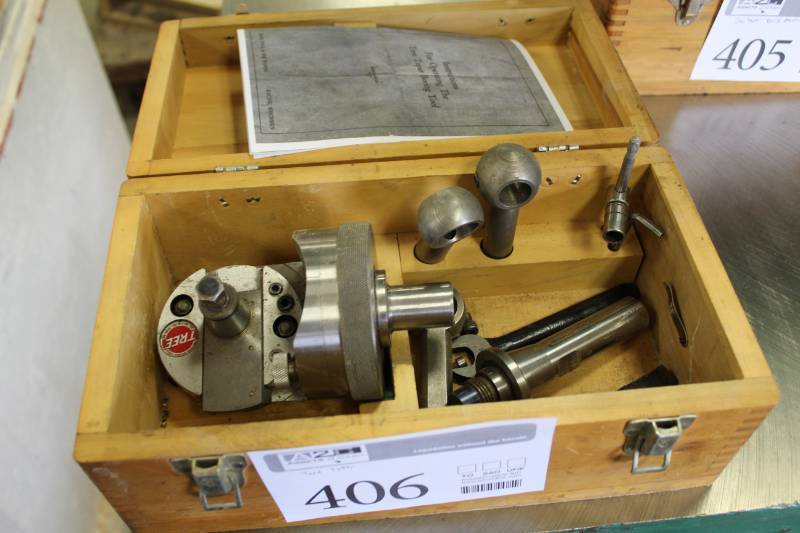 lot 406 image: Tree Taper Boring Attachments with Wood Case, Instruction Manual