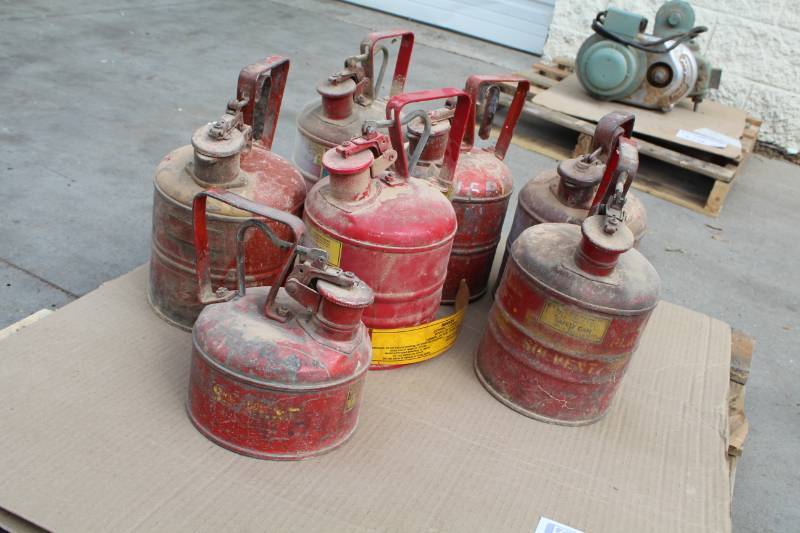 lot 382 image: Lot of (7) Metal Gasoline Cans