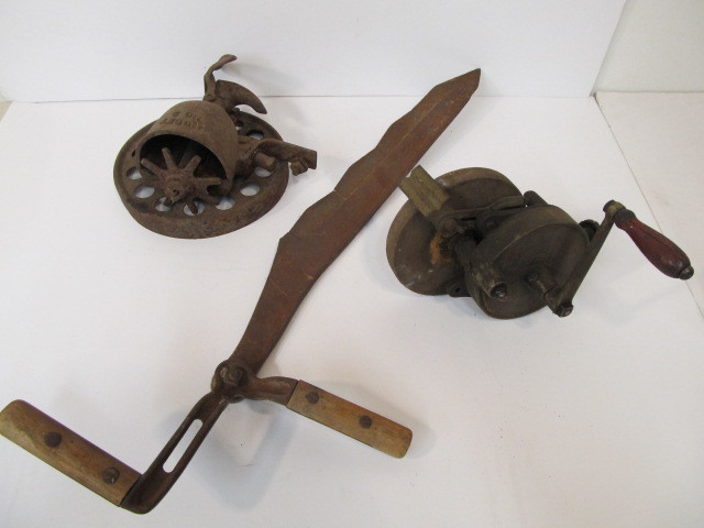 lot 25 image: Antique Farm Tools & Grinding Wheel