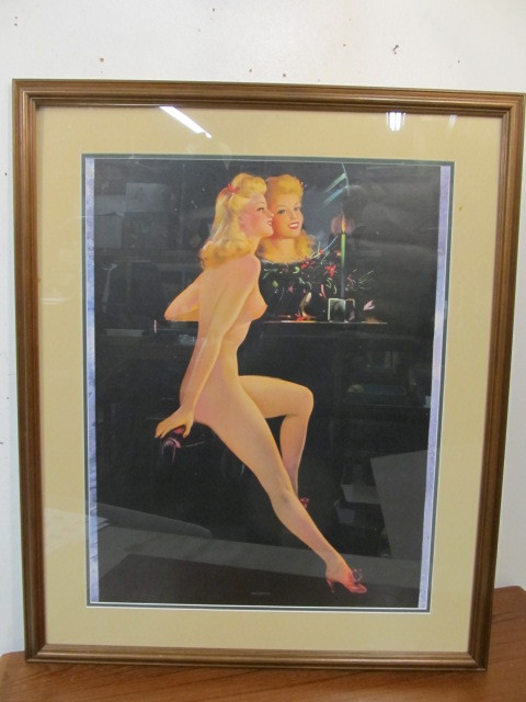 lot 58 image: Large Original Vintage 1940s Framed Pinup Print - Reflections