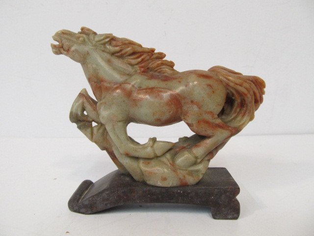lot 94 image: Small Carved Stone Horse Statue