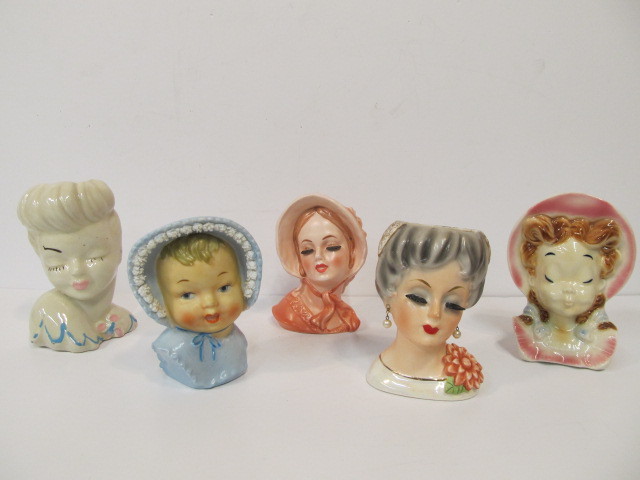 lot 95 image: Group of Mid Century Lady Head etc Vase Planters