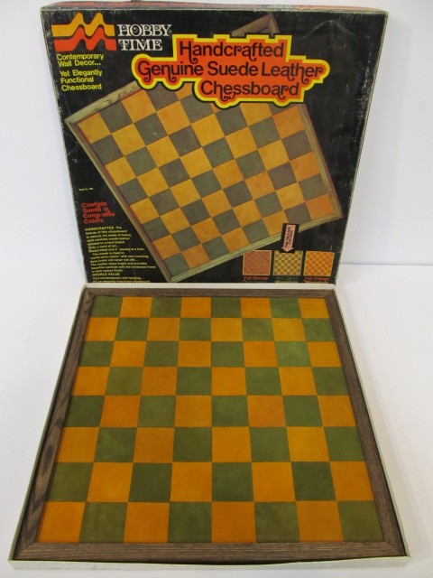 lot 103 image: Vintage Genuine Suede Leather Chess Board