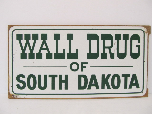 lot 164 image: Vintage 1950s-60s WALL DRUG South Dakota Tin Sign