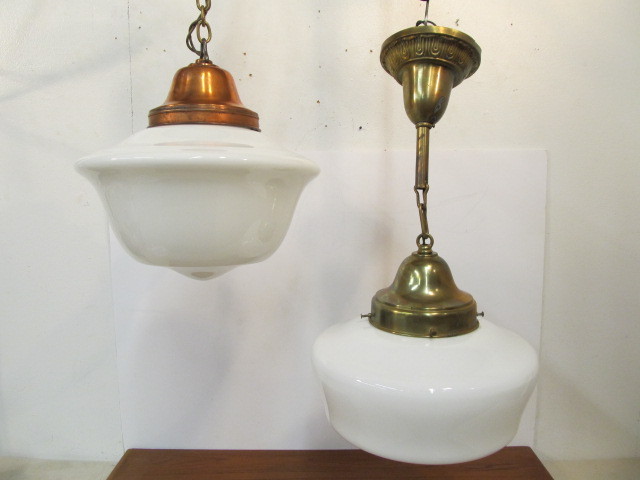 lot 170 image: Wonderful Pair of Large Antique Milk Glass Hanging Lamps