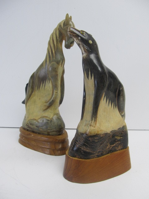 lot 106 image: Genuine Buffalo Horn Carved Horse & Seal 