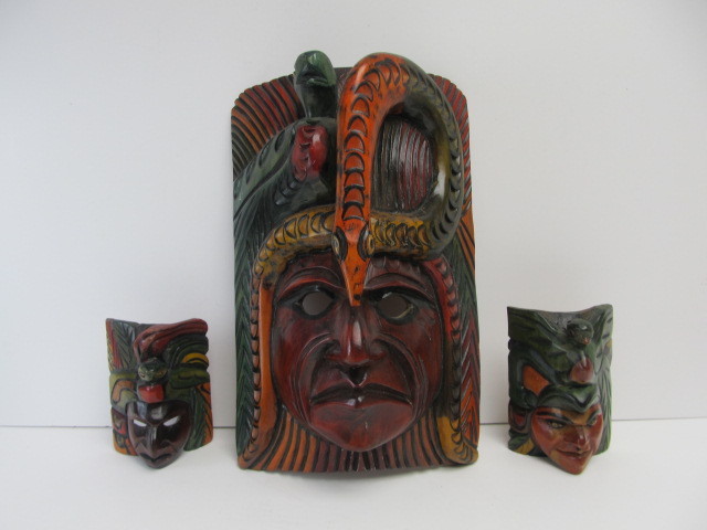lot 123 image: 3 Carved Wooden Tribal Masks