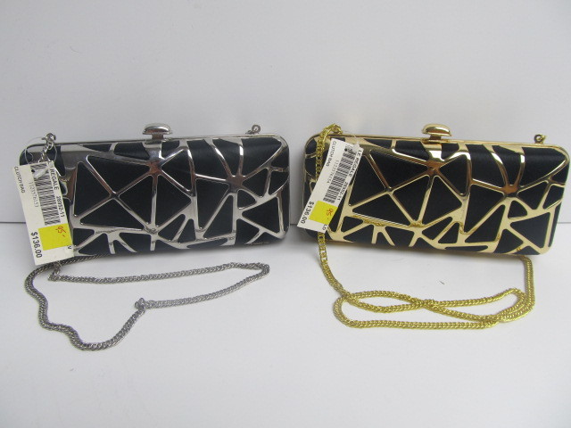 lot 33 image: Set of 2 LA REGALE Clutch Purses - Black w Gold or Silver Design