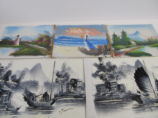 lot 129 image: Group of 5 Vintage Unframed Oil Paintings