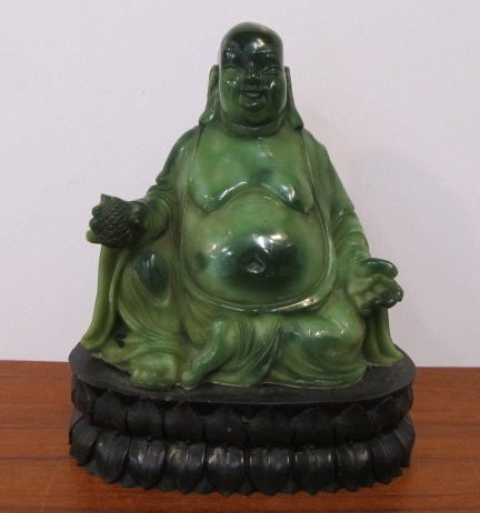 lot 203 image: Vintage Hand Carved Green Buddha Sculpture