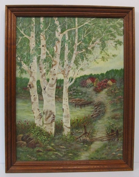 lot 209 image: Nice Vintage 1950s Signed Oil On Canvas Landscape Painting - The Three Birches