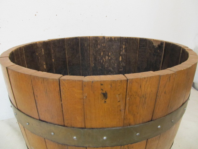 lot 224 image: Large Antique Whiskey Half Barrel Planter