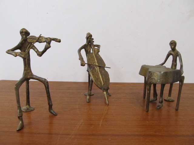 lot 232 image: 3 Vintage Solid Brass Jazz Band Sculptures
