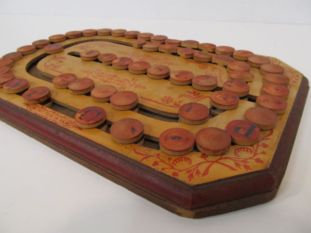 lot 238 image: Orig Antique 1880s Wooden Spelling Toy Game