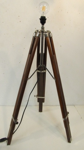 lot 245 image: Working Vintage Style Folding Wood & Chrome Tripod Lamp