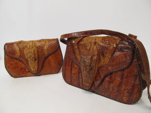 lot 251 image: Pair of Vintage Genuine Alligator Skin Leather Purses Handbags