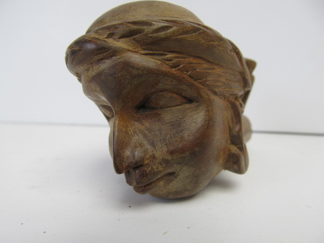 lot 256 image: Antique Carved Wood Figural Folk Art Face Smoking Pipe