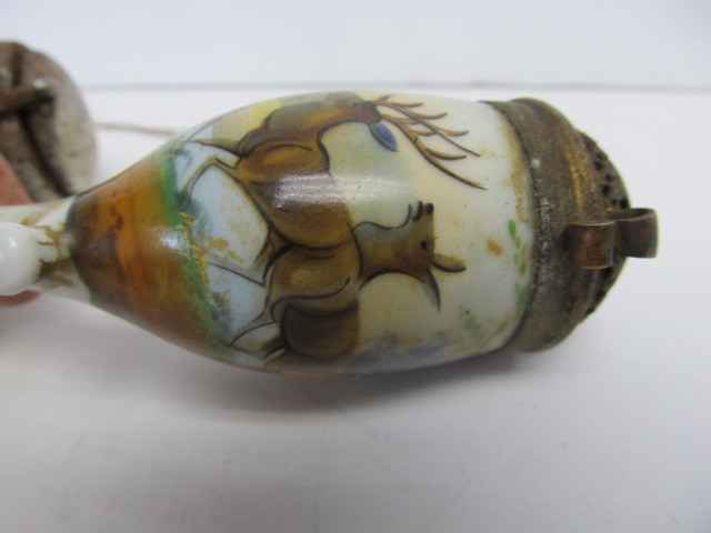 lot 258 image: 2 Antique Hand Painted German Porcelain Smoking Pipes Featuring Deer