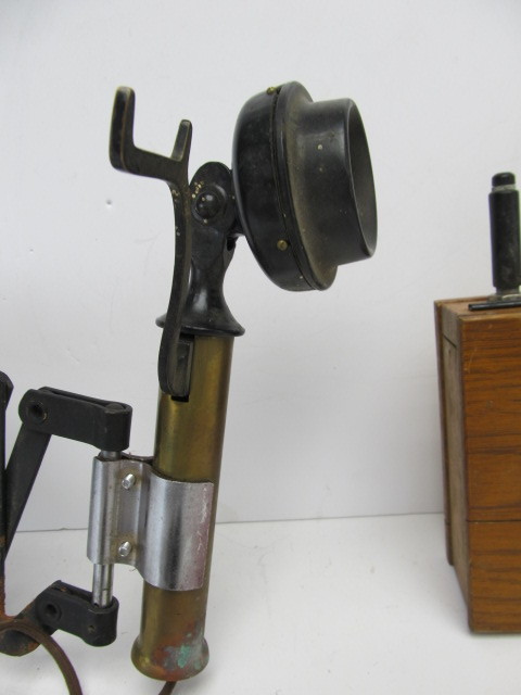 lot 270 image: Antique Scissor Arm Railroad Junction Telephone Call Box & Headset