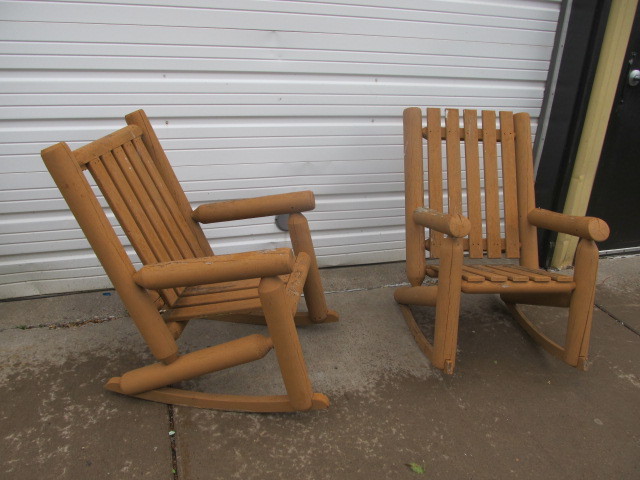lot 12 image: Pair of Large Rustic Painted Log Porch Rocking Chairs