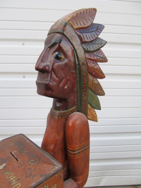 lot 303 image: Vintage Carved & Painted 42 Wooden Cigar Store Indian