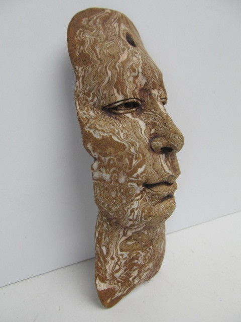 lot 309 image: Hand Made Signed CeramicPottery Wall Hanging Face