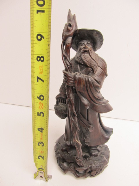 lot 339 image: Old Vintage Hand Carved Signed Chinese Wooden Figural Sculpture 